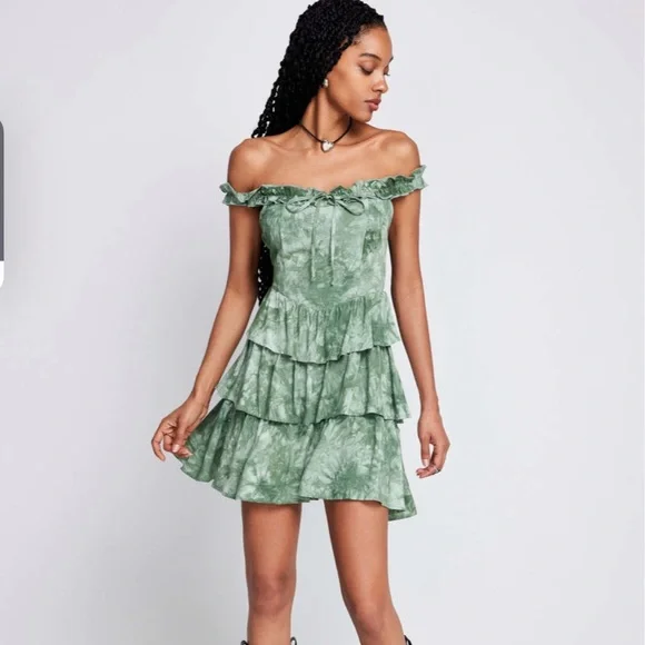 Green Ruffle Mini Dress - Picture 4 of 5